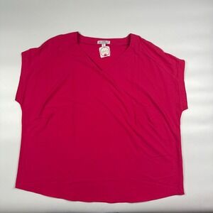 Lilac Bloom T-Shirt Top Womens 3XL Hot Pink Stretch Oversize Short Sleeve V-Neck